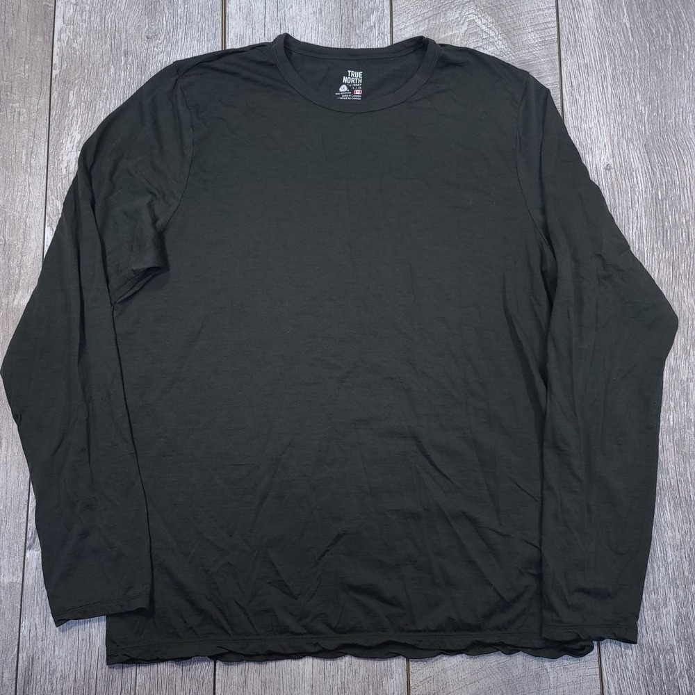 True North Long Sleeve Shirt Mens Large Green Merino Wool Blend Baselayer Top
